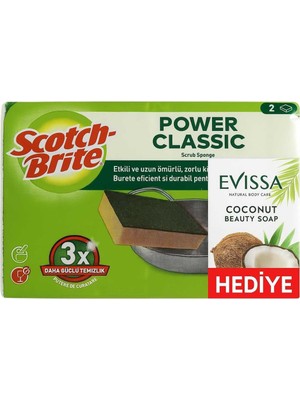 Scotch Brite Bulaşık Süngeri Yeşil Oluksuz 2'li X12 Paket/24 Sünger (Evissa 100 Gr. Güzellik Sabunu)