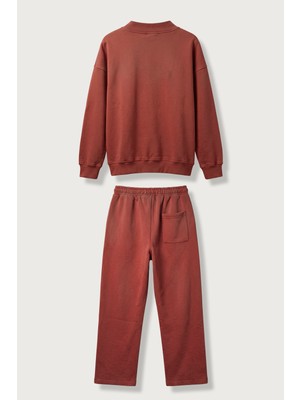Abluka Online Unisex Oversize Kalın Şardonlu Yıkamalı Eşofman Takımı Kiremit