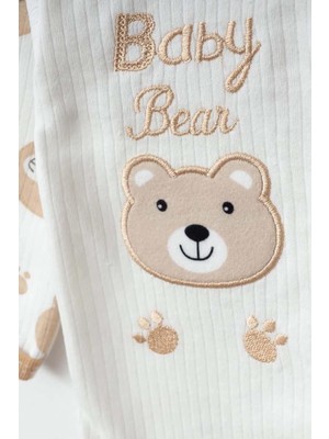 Myzi Store Bebek Ayıcıklı 3'lü Kendinden Eldivensiz Yenidoğan Hastane Çıkışı Zıbın Seti YK5875 Kahverengi 0-3 Ay