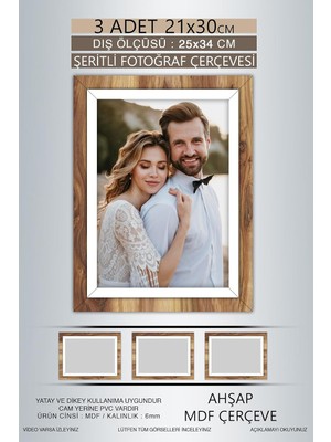 Yhfoto 3 Adet 21X30 Çerçeve Ahşap-Beyaz Şeritli Çerçeve A4 Çerçeve Pvc'li Diploma Kahverengi 20 x 30
