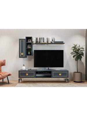 Vivense Mahur Antrasit Modern Kitaplıklı Raflı Sehpa Tv Ünitesi