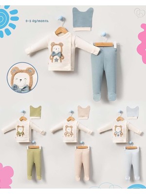 Myzi Store Yenidoğan Hastane Çıkışı 3 Lü Set ORGANIK%100 Pamuk Bebek Kıyafeti Bebe Mavi Bebe Mavi 0-3 Ay