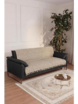 Çift Taraflı Pamuklu Kaymaz Koltuk Örtüsü 170X220CM - Bej Çok Amaçlı Örtü Pike Koltuk Şalı