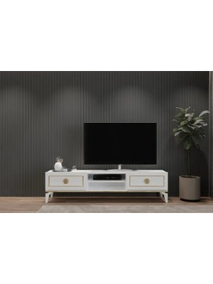 Vivense Ceylin Lüx Modern Tv Ünitesi, 2 Kapaklı Raflı, Beyaz