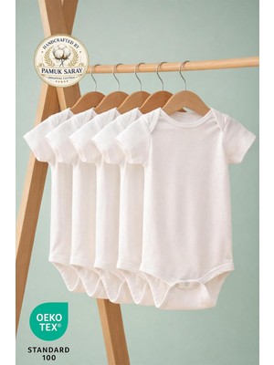 Bebek Body Zıbın 5'li SET%100 Organik Pamuk Beyaz Kısa Kollu Doğal Kumaş