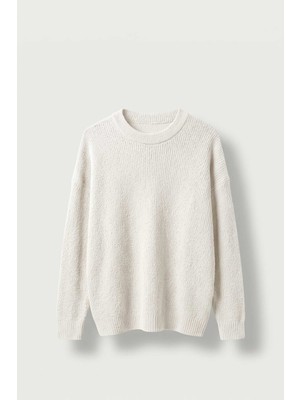 Abluka Online Ablukaonline Erkek Oversize Bisiklet Yaka Fitilli Triko Kazak Ekru