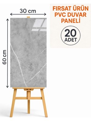 Ukab Dekor 20 Adet (30X60 Cm) Gri Mermer Desenli Kendinden Yapışkanlı Esnek Köpük Pvc Panel Gri 30 x 60