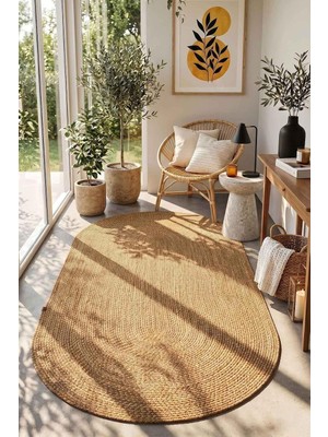 Vintora Vintage Desenli Oval Dekoratif Örgü Salon Kilimi