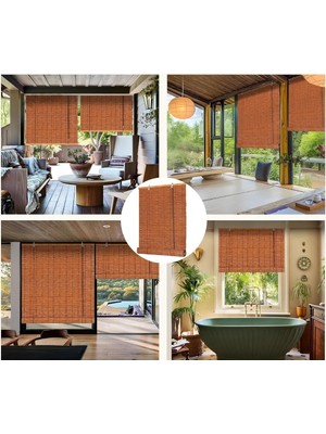 Panama Rattan Stor Perde, Doğal Hasır Desen,jaluzi,uv Dayanıklı Özel Plastik Malzeme,su ile Temizlenebilir. (Hasır Görünümlü Kahverengi, 150X180 Cm)