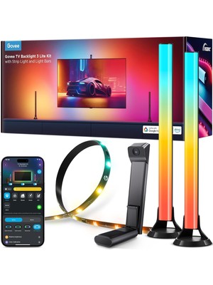 TeknoKapsül Govee Tv Arkası LED Şerit Aydınlatma 3 Lite Kit + 2'li Aydınlatma Bar + Tv ile Renk Senkronizasyon 55-65 Inç Tüm Tv'ler Uyumludur
