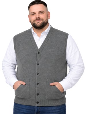 Battal Moda Erkek Büyük Beden Füme Cepli Triko Yelek 3xl-4xl-5xl-6xl