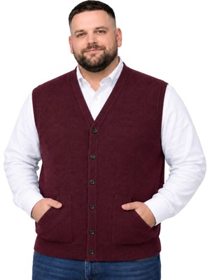 Battal Moda Erkek Büyük Beden Bordo Cepli Triko Yelek 3xl-4xl-5xl-6xl