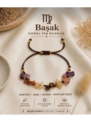 Femenino Başak Burcu Gerçek Doğal Taş Kahverengi Ip Örme Bileklik Kaplan Gözü Akik Ametist Sitrin