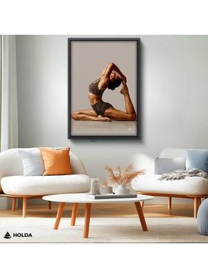 Holda Props Siyah Renk Çerçeveli Mdf Tablo Yoga Yapan Kadın Figürlü Tablo Duvar Dekorasyonu