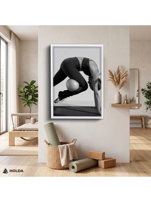 Holda Props Beyaz Renk Çerçeveli Mdf Tablo Pilates Yapan Kadın Spor Tablo Duvar Dekorasyonu