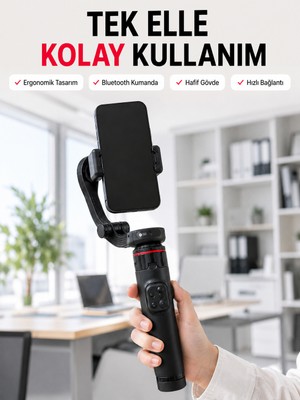 Profesyonel Aı Gimbal Selfie Stick Yüz Takipli Telefon Sabitleyici Bluetooth Kumandalı Katlanabilir Tripod - Lisinya