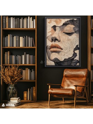 Holda Props Siyah Renk Çerçeveli Mdf Tablo Kadın Yüzü Soyut Sanat Tablosu Duvar Dekorasyonu