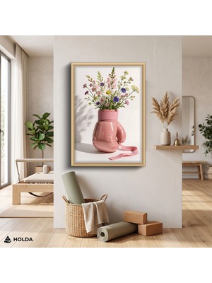 Holda Props Ahşap Renk Çerçeveli Mdf Tablo Boks Eldiveni Çiçek Botanik Tablo Duvar Dekorasyonu