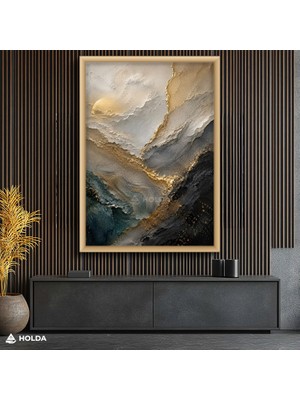 Holda Props Ahşap Renk Çerçeveli Mdf Tablo Soyut Dağ Manzara Temalı Tablo Duvar Dekorasyonu