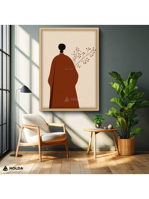 Holda Props Ahşap Renk Çerçeveli Mdf Tablo Botanik Kadın Minimalist Tablo Duvar Dekorasyonu
