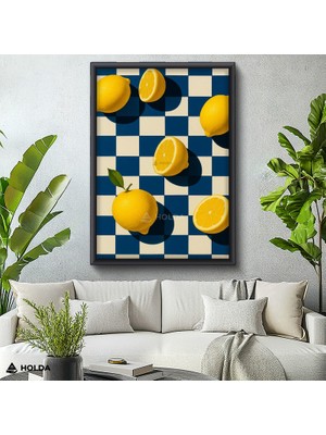 Holda Props Siyah Renk Çerçeveli Mdf Tablo Limonlar Meyve Tablosu Duvar Dekorasyonu