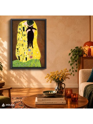 Holda Props Siyah Renk Çerçeveli Mdf Tablo Gustav Klimt Kedi Sanatsal Tablo Duvar Dekorasyonu