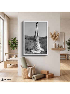 Holda Props Beyaz Renk Çerçeveli Mdf Tablo Yoga Kadın Figür Insan Tablosu Duvar Dekorasyonu