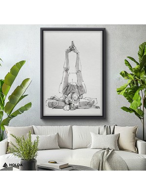 Holda Props Siyah Renk Çerçeveli Mdf Tablo Yoga Duruşu Figürlü Tablo Duvar Dekorasyonu