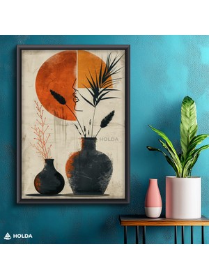 Holda Props Siyah Renk Çerçeveli Mdf Tablo Vazo Bitki Figür Soyut Tablo Duvar Dekorasyonu