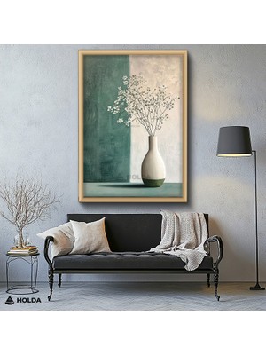 Holda Props Ahşap Renk Çerçeveli Mdf Tablo Vazo ve Çiçek Çiçek Tablosu Duvar Dekorasyonu