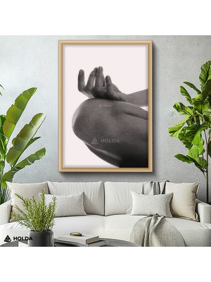 Holda Props Ahşap Renk Çerçeveli Mdf Tablo Meditasyon El Figürü Yoga Tablosu Duvar Dekorasyonu