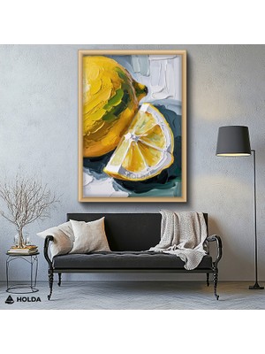 Holda Props Ahşap Renk Çerçeveli Mdf Tablo Limon Dilimi Meyve Tablosu Duvar Dekorasyonu