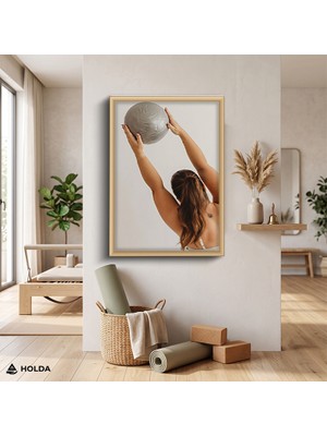 Holda Props Ahşap Renk Çerçeveli Mdf Tablo Pilates Topu Spor Tablosu Duvar Dekorasyonu