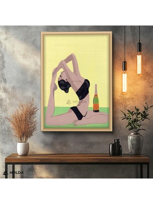 Holda Props Ahşap Renk Çerçeveli Mdf Tablo Yoga Kadın Figür Soyut Tablo Duvar Dekorasyonu