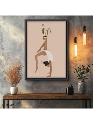 Holda Props Siyah Renk Çerçeveli Mdf Tablo Yoga Yapan Kadın Figür Temalı Tablo Duvar Dekorasyonu