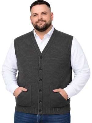 Battal Moda Erkek Büyük Beden Koyu Vizon Cepli Triko Yelek 3xl-4xl-5xl-6xl