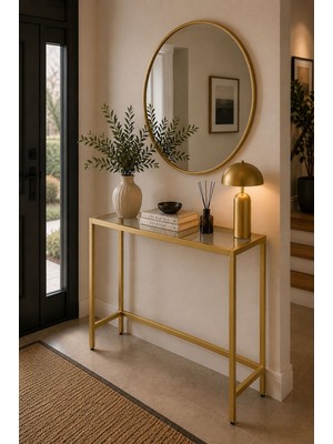 HADİD METAL DİZAYN Mat Gold Dresuar Füme Camlı Dekoratif Konsol 90X30X90 cm