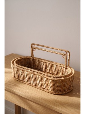 Digithome 2'li Duvar Askılı Rattan Hasır Çok Amaçlı Organizer Sepet M-1747