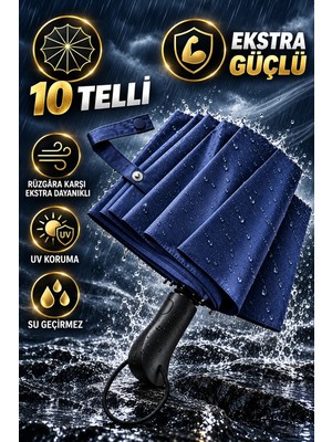 bliss umbrella Ergonomik Saplı 10 Telli Otomatik Şemsiye Lacivert
