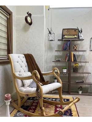 Vivense Vintage Sallanan Sandalye, Krem, Ahşap, Naturel Ayak