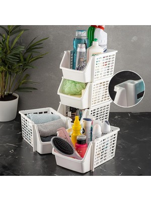 Ayrex 5'li Üst Üste Eklenebilir Dolap Içi Düzenleyici Banyo Mutfak Rafı - Çok Amaçlı Tezgah