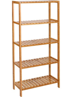 Banyo Rafı 5 Katlı Bambu Dik Raf 9 Seviyede Yüksekliği Ayarlanabilir Çok Fonksiyonlu, Oturma Odası, Koridor, Mutfak Için Uygun 60X26X130 cm Doğal Renk BCB35Y
