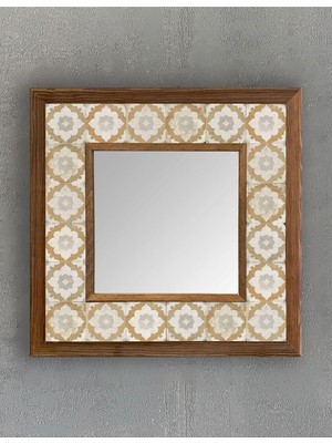 Ayrex Oscar Stone Decor Masif Çerçeveli Mozaik Taş (Mermer) Ayna 33X33 cm Seramik Desenli Sarı A
