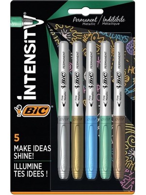 Intensity Permanent Marker Metalik Kalıcı Işaretleyiciler - 5'li Paket - Çeşitli Metalik Renkler - Koyu ve Açık Yüzeyler Için - Düşük Koku