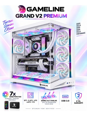 Gameline Leon V2 Grand Premium 7x ARGB PWM Fan Ultra Airflow ATX Gaming Bilgisayar Kasası Beyaz