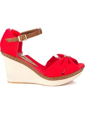 Fox Shoes Kırmızı Kadın Dolgu Topuklu Ayakkabı 9674040505