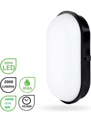 Geçirmez 20W Siyah Kasa Gün Işık 4200K Bahçe Teras Banyo Iç Dış Mekan LED Işık 2000LM (2 Adet)