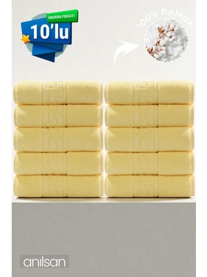 Anılsan 10'lu Sarı Greek El Havlusu - 50x90 Cm, 225gr, %100 Pamuk, Spa Ve Otel Havlusu