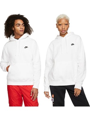 Nike Nıke M Nsw Club Hoodıe Po Bb Erkek Günlük Sweatshirts BV2654-100 Beyaz