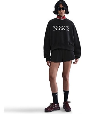 Nike Nıke W Nsw Phnx Flc Crew Gls Kadın Günlük Sweatshirts IH4056-010 Siyah